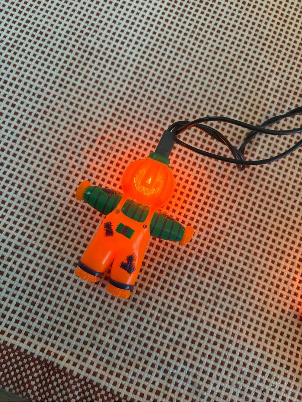 Vintage String Lights Pumpkin Head Scarecrow 10 hard Plastic Lights WORKS hallow